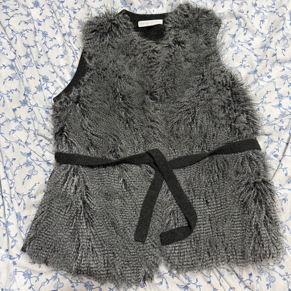 New York & Company Charcoal Faux Fur Vest